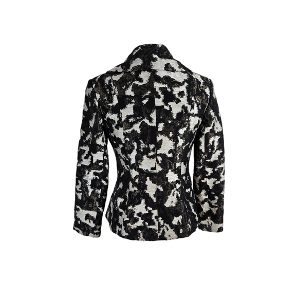 Lafayette 148 Black & Grey Abstract Animal Print Asymmetric Zipper Wool Blazer - Picture 4 of 7